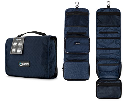 Travando ® Premium Kulturtasche zum Aufhängen + Transparente Reißverschlusstasche / Kosmetiktasche + 7 Flüssigkeiten-Behälter | Faltbarer Kulturbeutel für Herren , Damen - 8