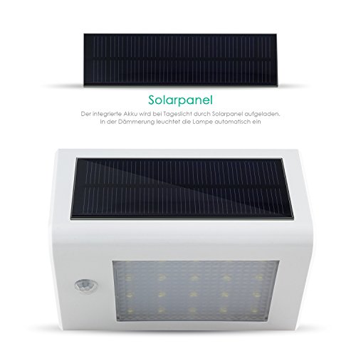 Deckey LED Solarleuchte mit Bewegungsmelder 20 LEDs Solarlampe Wandleuchte Außenleuchte 3W Kaltweiß (1 Stück, Weiß) - 3