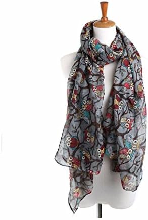 LOVEGOOD® Women Ladies Owl Print Long Scarf Warm Wrap Shawl (gray)