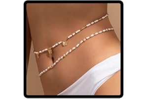 Carufin Boho Farfalla Ciondolo Catena in vita Catene per il corpo con perline di pancia Accessorio per il corpo di gioielli in vita a strati elastici per donne e ragazze