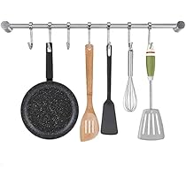 WuGeShop Supporto da parete per pentole, con 10 ganci, organizer per utensili da cucina, portapenne, nero