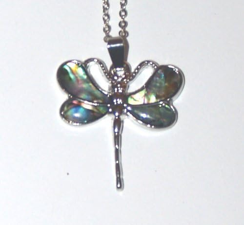 ABALONE NATURAL SHELL TURQUOISE GREEN DRAGONFLY NECKLACE