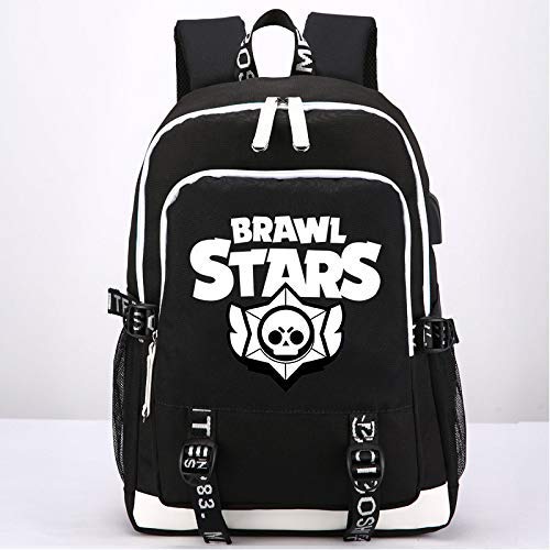 Lelestar Zaino per scuola luminoso Zaino 36L con porta di ricarica USB e linea audio Borsa per libri per studenti unisex Zaino con ciondolo portachiavi ricamato (Brawl Stars)