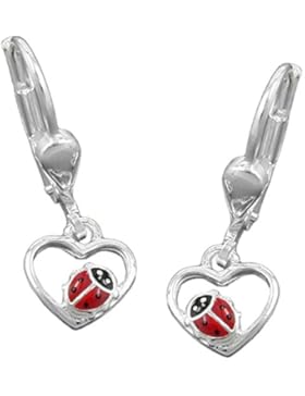 Unbespielt Ohrstecker Brisur Herz mit Marienkäfer für Kinder 925 Silber 22 x 8 mm inklusive Schmuckbox Ohrschmuck...