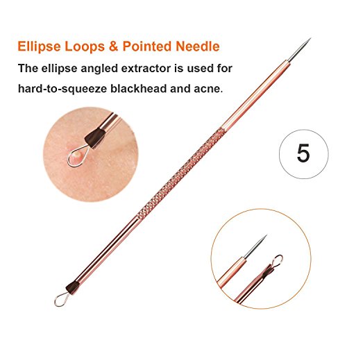 Cookey Blackhead Remover Kit, Comedone Extractor Tool, Anti-mikrobielle Doppelseitige 4 Stücke, Behandlung für Verunstaltung, Whitehead Popping, Zit Entfernen für Risiko Freie Nase (Golden) - 6