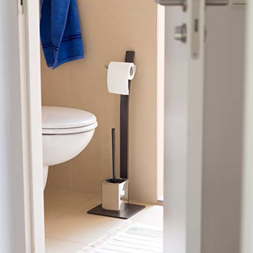Relaxdays WC Garnitur GRAO HBT ca. 70 x 20 x 20 cm Bürstengarnitur grau mit Klobürste und Rollenhalter Metall WC-Ständer samt WC-Bürste schwarz und Bürstenhalter, Toilettenbürste, anthrazit - 2