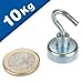Produktbild Magnethaken, Magnet mit Haken Ø 20 mm, Neodym, Zink - Haftkraft 10 kg - Hakenmagnet - starker Powermagnet/Supermagnet/Permanentmagnet mit extremer Haftkraft, für Kühlschrank, Magnet Glasboards, Magnettafel, Pinnwand, Whiteboard
