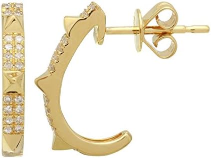 Punk Style Half Hoop Earrings with Spikes, 14k Yellow Gold with Real Diamonds by Lucia Costin