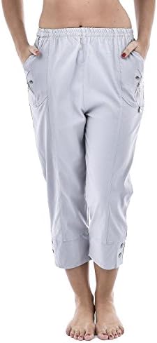 MUGHNIO Womens Plain 3/4 Three Quarter Capri Cropped Shorts Ladies Stretch Fit Elasticated Waistband Trousers Plus Sizes (UK 22, Grey)