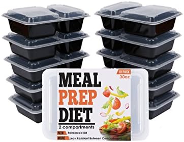 [10 Pack] 2 Compartment Air tight BPA Free Meal Prep Container Microwavable Freezer Safe Reinforced Lid Dishwasher Safe Bento Lunch Box