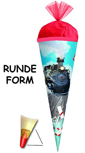 Schultüte – “ Eisenbahn – Lokomotive “ – 22 / 35 / 50 / 70 / 85 cm – Zuckertüte Roth – ALLE Größen – rund oder eckig – mit / ohne Holzspitze – für Jungen / Geschenktüte / Lok Bahn Zug – Schiene – Dampflok / Fahrzeuge - 3