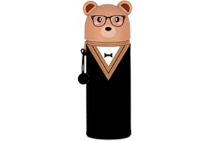 QRKPVHD Trousse 2 en 1 en Couleur Animaux Silicone Souple Cartoon Trousse Porte-Stylo de Table Thème Trousse, Sac de Papeterie de Bureau pour Étudiant Scolaire Cadeaux (Ours célibataire)