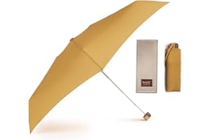 VOGUE Paraguas mini plegable Mujer, Ultra Ligero y con protección Solar. Ideal para Regalar. Presentado en una Bonita Caja. Sistema Anti-viento (Wind Proof). (Mostaza)