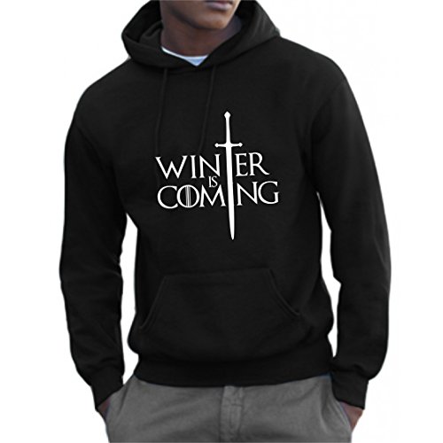 bemode Felpa Uomo Cappuccio Winter IS Coming (Nero, L)