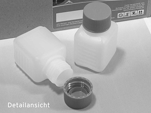10 x 50 ml Octopus Kunststoffflaschen, HDPE Plastikflaschen mit roten Schraubverschlüssen, Leerflaschen mit roten Schraubdeckeln, Vierkantflaschen inkl. 10 Beschriftungsetiketten - 2