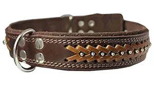 Dogs My Love Genuine Leather Braided Studded Dog Collar, Brown 1.6
