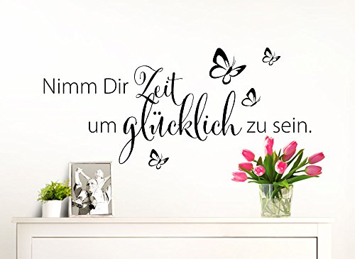 Wandaro W3307 Wandtattoo Spruch Nimm Dir Zeit um glücklich zu sein schwarz 80x36cm - 3