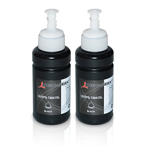 2 Tinten für Epson EcoTank L300 L350 L355 L365 L455 L550 L555 L565 L655 L100 L200 ET2550 ET2500 ET4500 ET4550, C13T66414A T6641, Schwarz je 70ml