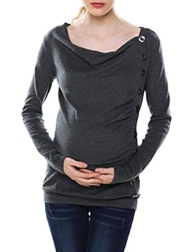 Arshiner Schwangerschaft Umstandsbluse mit knopfleiste Cowl Neck Langarm Tunika Shirt