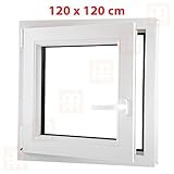  Kunststofffenster  120x120 cm (1200x1200 mm)  weiß  Dreh-Kipp-Fenster  links  6 Kammern