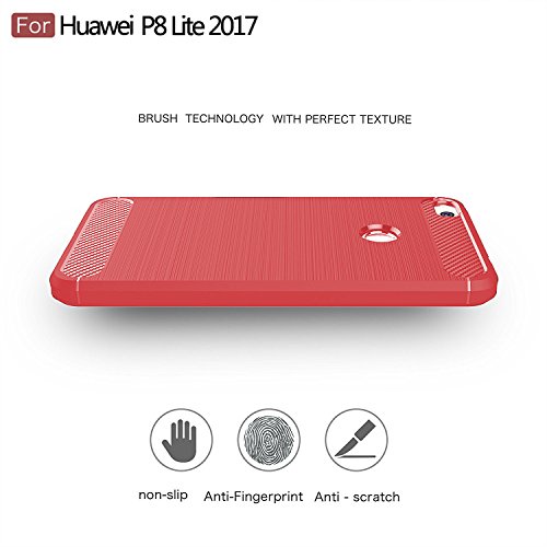 COOSA Funda para Huawei P8 Lite  2017   suave silicio de amortiguaci  n de lujo de la caja cepillada de lujo con textura cubierta de protecci  n de dise  o de fibra de carbono Case caso para Huawei P8 Lite  2017  5 2  Smartphone  para Huawei P8 Lite  2017   rojo 