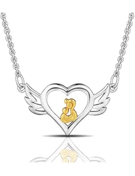 Eudora Mamas Liebe 925 Sterling Silber Engel Flügel Herz Anhänger Halskette für Frauen Schmuck