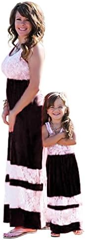 Tomsent Casual Mother and Daughter Sleeveless High Waist Boho Long Maxi Beach Party Floral Print Dress Family Look Clothes Black UK 10 (Mom)