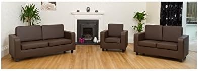 New Brown Box Sofa Set 3+2 Faux Leather Bargain Price 2 Piece Suite FREE DELIVERY TO ENGLAND AND WALES