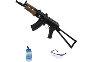 ECOMMUR Fusil Kalashnikov AKS-74U Muelle (6mm) | Pistola Aire comprimido de Airsoft (Bolas de PVC) Calibre 6mm + biberón de 0,20+ Gafas de protección