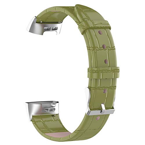 Preisvergleich Produktbild HermosaUKnight Für Fitbit Charge3 Bambus Lederband Krokodilleder Ersatzband Grün