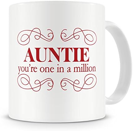 "Auntie, You’re One In A Million" Mug - Auntie/Aunty/Aunt Mug - Birthday / Thankyou / Get Well Soon / Appreciation Mug Gift / Present for Auntie - 20th/30th/40th/50th/60th/70th/80th - Cool/Cute/Modern/Novelty Style Auntie/Aunty/Aunt Mug - Present / Gift From Niece / Nephew (Red)