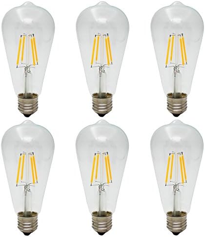 ST64 4W Edison Style Vintage LED Filament Light Bulb - E27 Screw - 2300K Warm White - 300 LM - 30W Incandescent Equivalent - 360 Degrees Beam Angle- AC220-240V - Non-dimmable (Pack of 6)