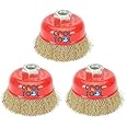 CoolTool Non-Twisted Brass Circle Wire Cup Brush for Removing Rust, Paint As Well As for Polishing (3” Inch) (Red) (Set Of 3 Pieces)