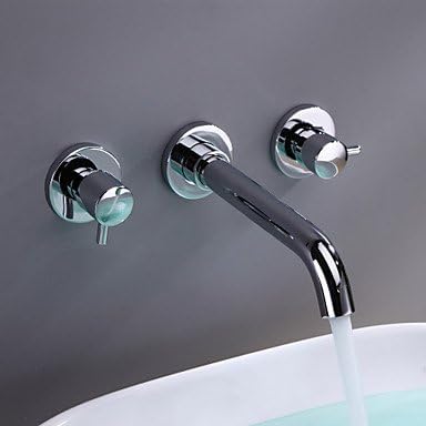 ZLL Three holes in the Chrome contemporary wall mounted double handle bathroom sink faucets