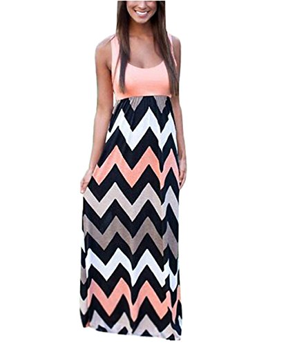 Yidarton Sommerkleid Damen Lang Chiffon High Waist Striped Sleeveless Beach Kleid Partykleid Elegant - 3