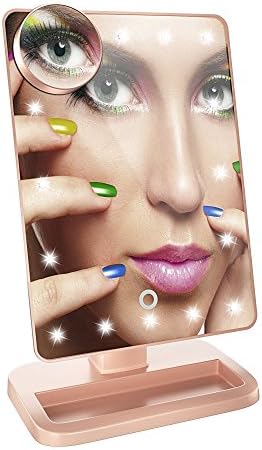 LED Makeup Mirror 10X Magnify Light up with Bluetooth Audio+Speaker +USB Charger (Rosegold)