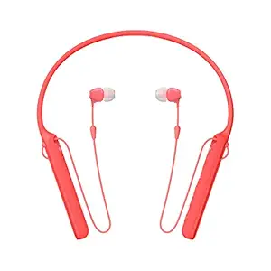 Sony WI-C400 Wireless in-Ear Neck Band Headphones with 20 hrs Battery Life, Light Weight, Bluetooth Headset with mic for Phone Calls, Vibration Notification, Work from Home, Tangle Free Cable (Red)