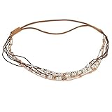 DESIGN: Haarband Stirnband JUSTFOX - Haarband Boheme Hippie Style mit farbigen Perlen und goldener Kette Weiß