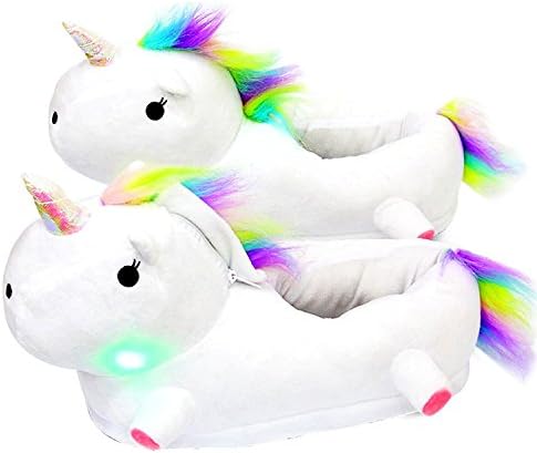 LED Unicorn Slippers With Light Women Slip On Animal Home Shoes Light up Stuffed Slipper With Lamp For Girls Ladies