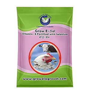 Growel Grow E-Sel - Vitamin- E,Vitamin -C,Biotin & Selenium for Pigeon, Poultry, Birds & Farm Animals- 200 gm.