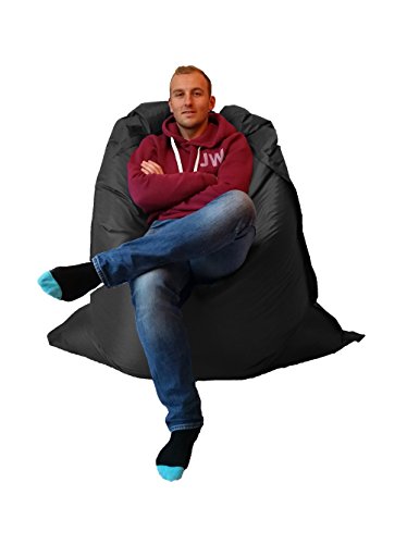 Outside & In Extra Grande Gigante puf de puf Negro, Uso en Interiores y Exteriores - Massive 180 x 140 cm - Ideal para el jardín