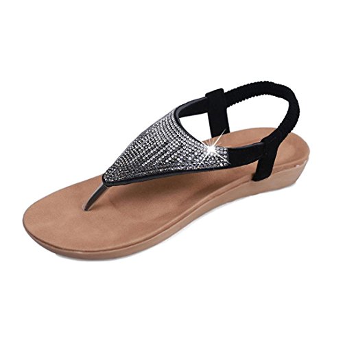 Damen Flache Schuhe Xinan Böhmen Sandalen Peep Toe Flip Flops (38, Schwarz)