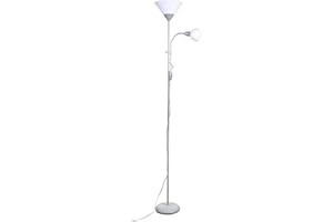 CRISTALRECORD Lámpara de pie con lector Orientable Gris con 2 interruptores y tulipa opal blanco, 06-809-02-281