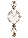 Alienwork Damen-Armbanduhr Quarz Rose-Gold mit Edelstahl Metallarmband Weiss Strass-Steinen elegant