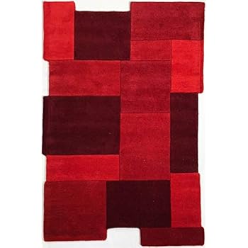 Flair Rugs Abstract Collage Pure Wool Hand Carved Rug, Red, 120 x 180 ...
