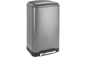 WENKO Kosz na śmieci z pedałem Studio Easy-Close szary 30 l - kosz na śmieci z automatycznym opuszczaniem pojemność: 30 l, stal, 34 x 61 x 32,5 cm, szary