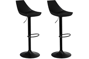 LOLAhome Set de 2 Taburetes Altos Cocina Giratorios en 360°, Juego de Sillas de Bar Regulables en Altura de 83 a 104 cm, con Respaldo,Material Polipiel, Estructura Metal Negra y Reposapiés, Negros