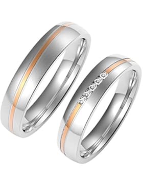 Amtier Paar-Ring Edelstahl-Ringe Rose Gold-Ton für Paar Eheringe Gravur Herrenring Damenringe 5mm mit Geschenkbox