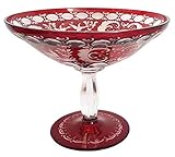edler Schliff Oberstdorfer Glashütte Egermann antik Glas Schale böhmisches Glas Rubin rot auf Einem geschliffenem Fuß, Bonboniere mundgeblasen und handgeschliffen, Sammlerglas Höhe ca. 14 cm und Durchmesser 17 cm