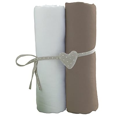 babyCalin Set de 2 Draps Housse Blanc/Taupe 70 x 140 cm
